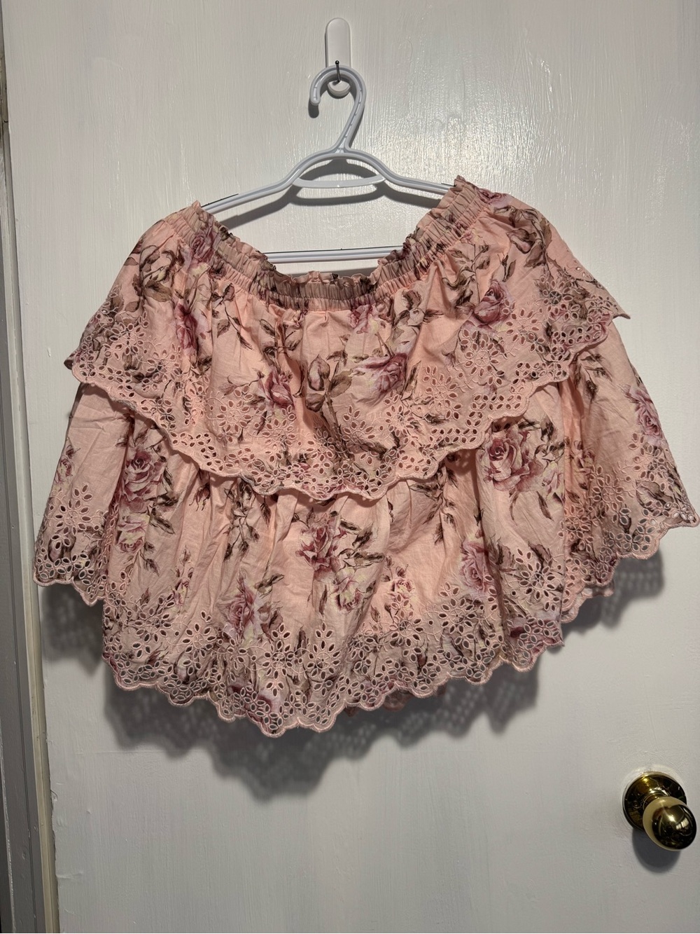 Pink Floral Eyelet Ruffle Skirt